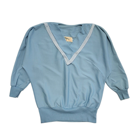 Marathon 80's Blue V-Neck 3/4  Sleeve Batwing Sweatshirt Top Womens UK Size 10