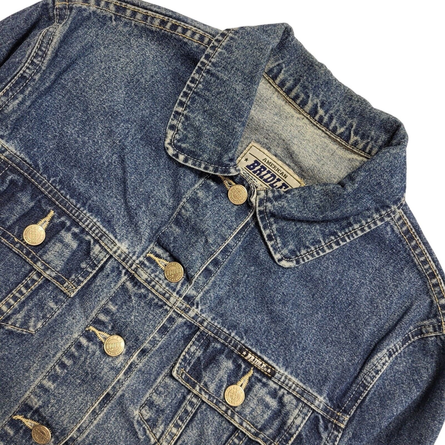 Bridle Dark Blue 90s Vintage Button Denim Jacket Uk Women's Size M