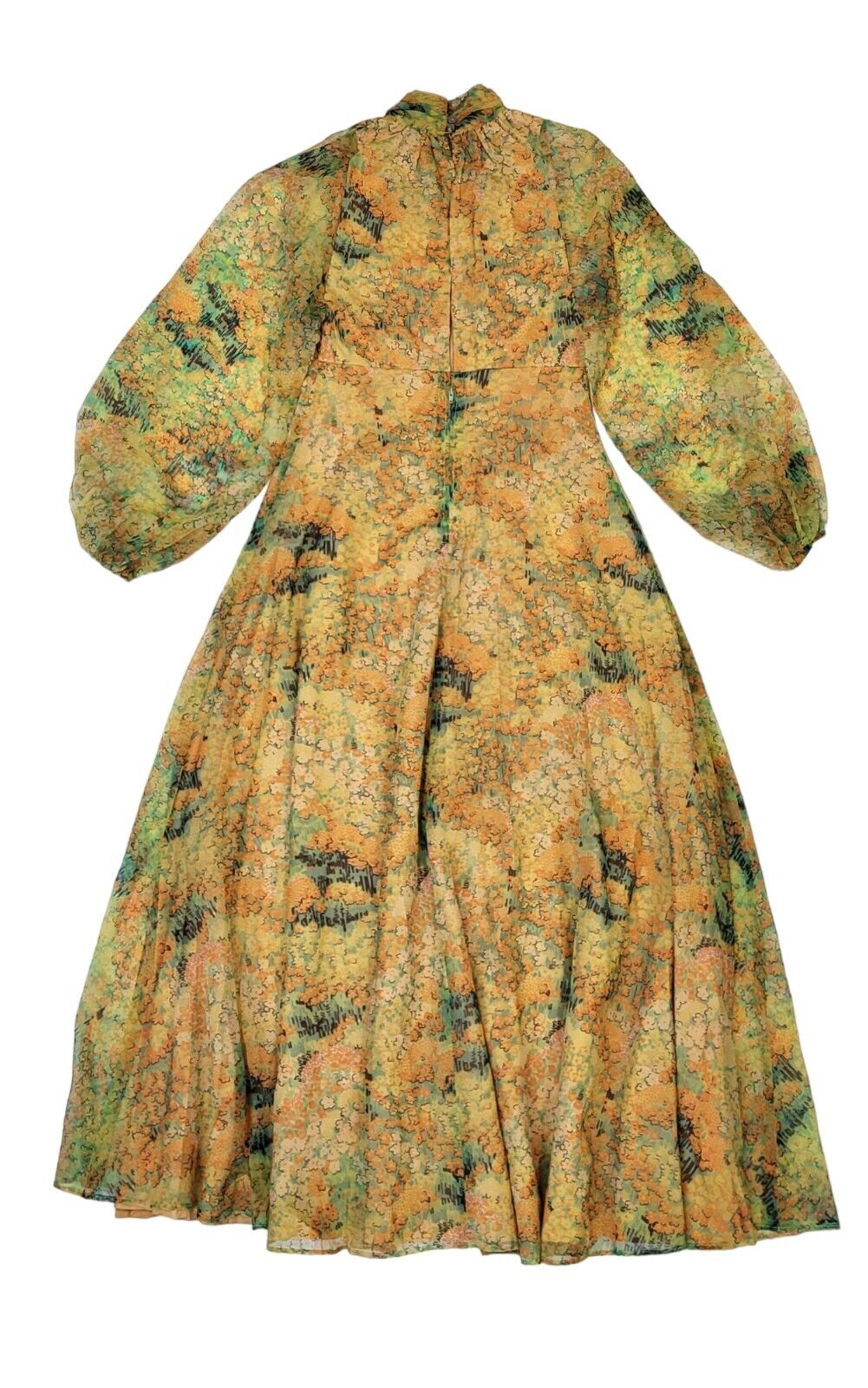 70s Vintage Yellow Boho Patterned Long Sleeve Maxi Dress Women's Size 6-8