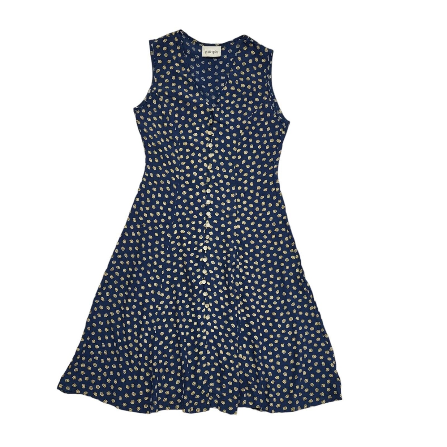 Principles Vintage 80s Blue Polka Sleeveless Dress Uk Women's Size 10