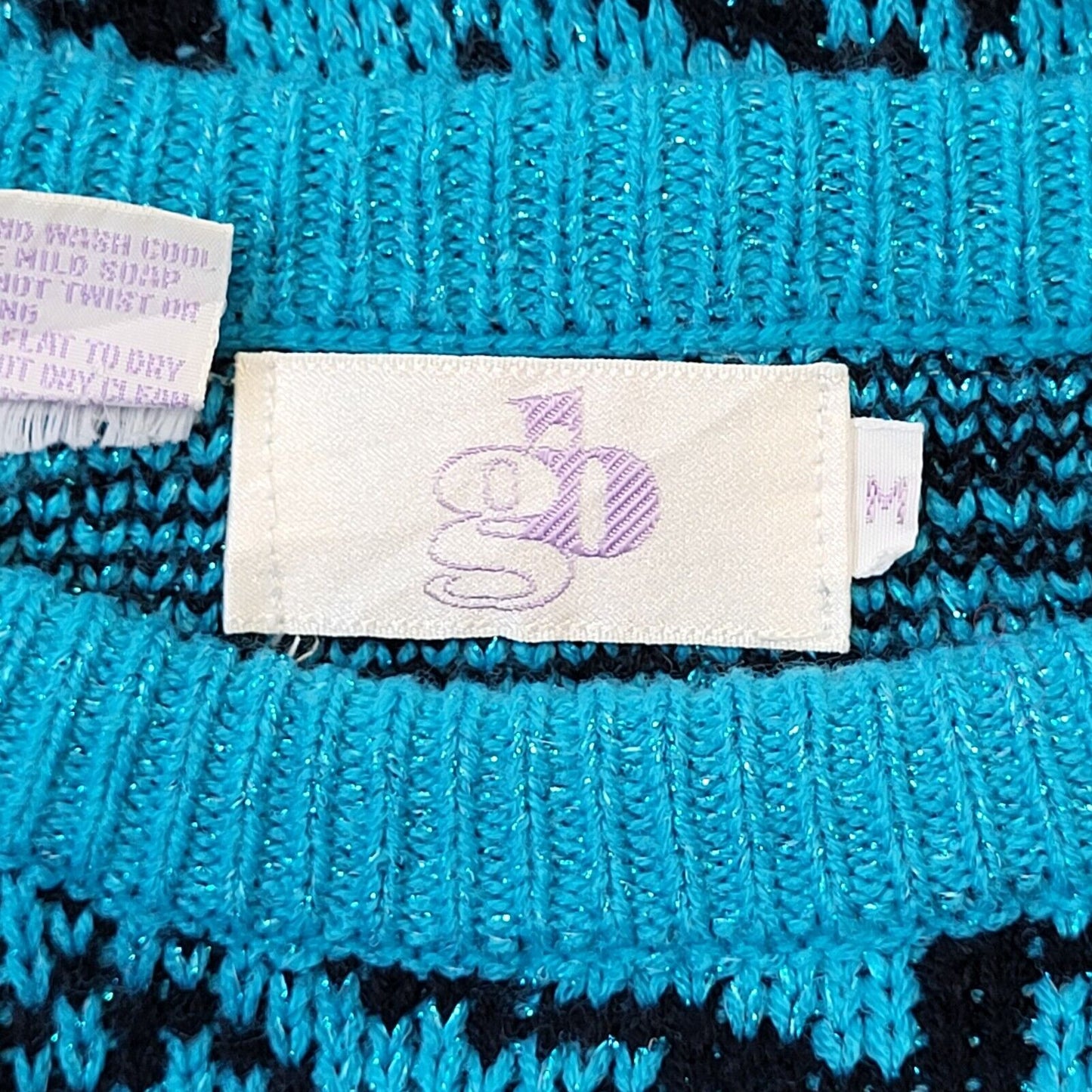 GB 80s Vintage Blue & Black Sparkle Retro Round Neck Jumper Women's Medium.
