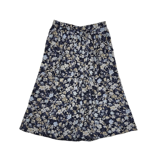Marks And Spencer Vintage 80's Blue Floral A-Line Midi Skirt Womens UK Size 12