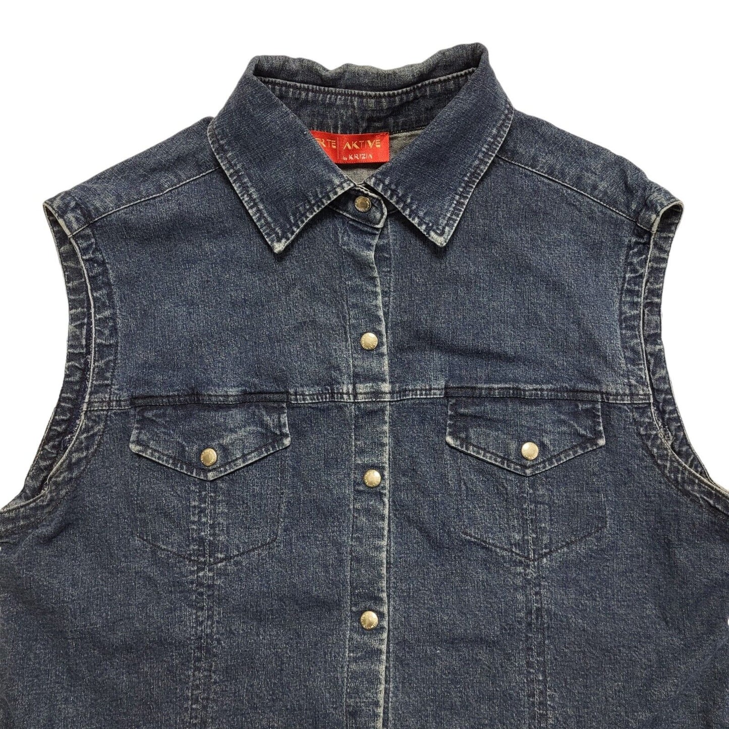 Perte Aktive Vintage 80's Blue Sleeveless Snap Button Denim Shirt Womens UK 14