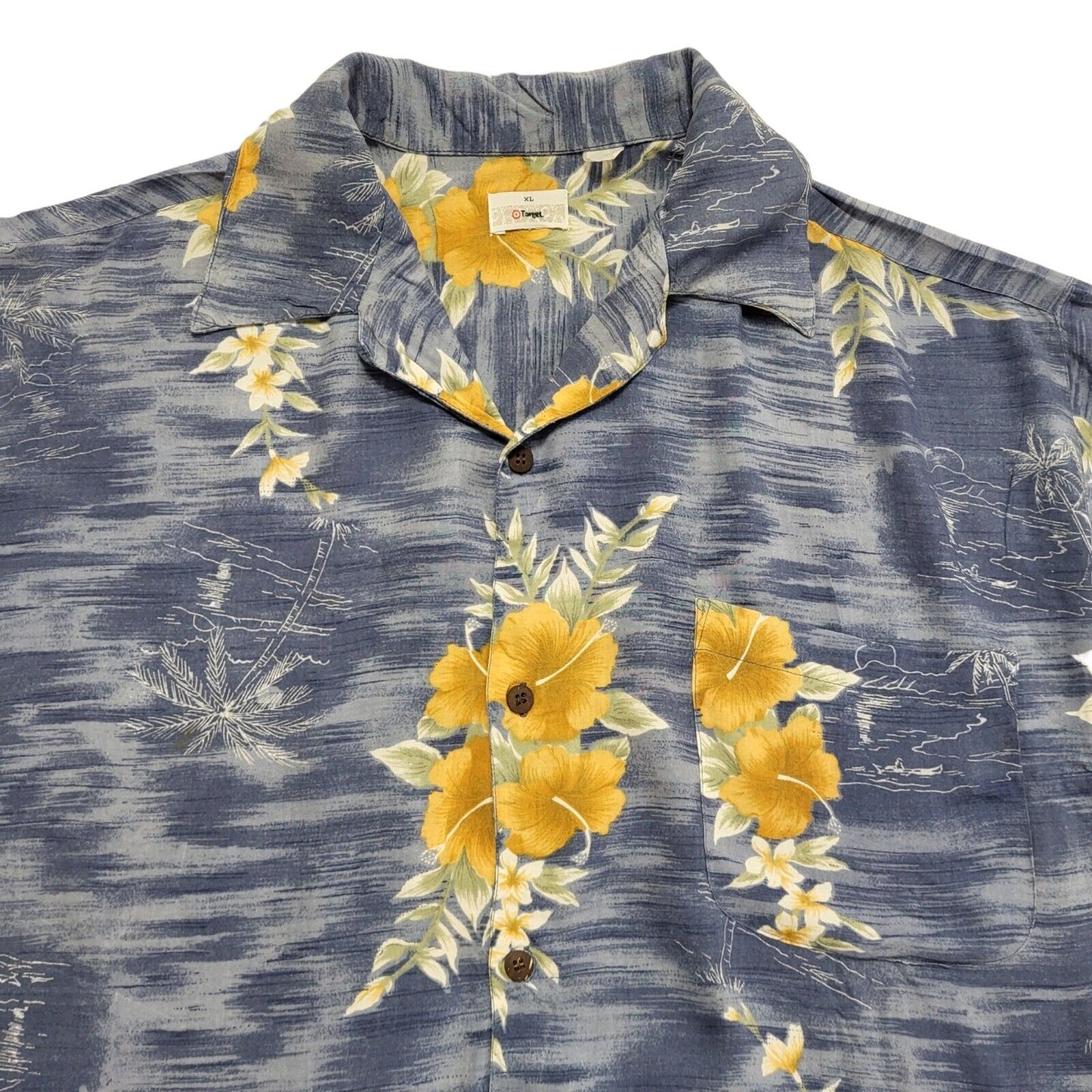 Target 90s Blue Floral Short Sleeve Shirt Uk Men's Size XL