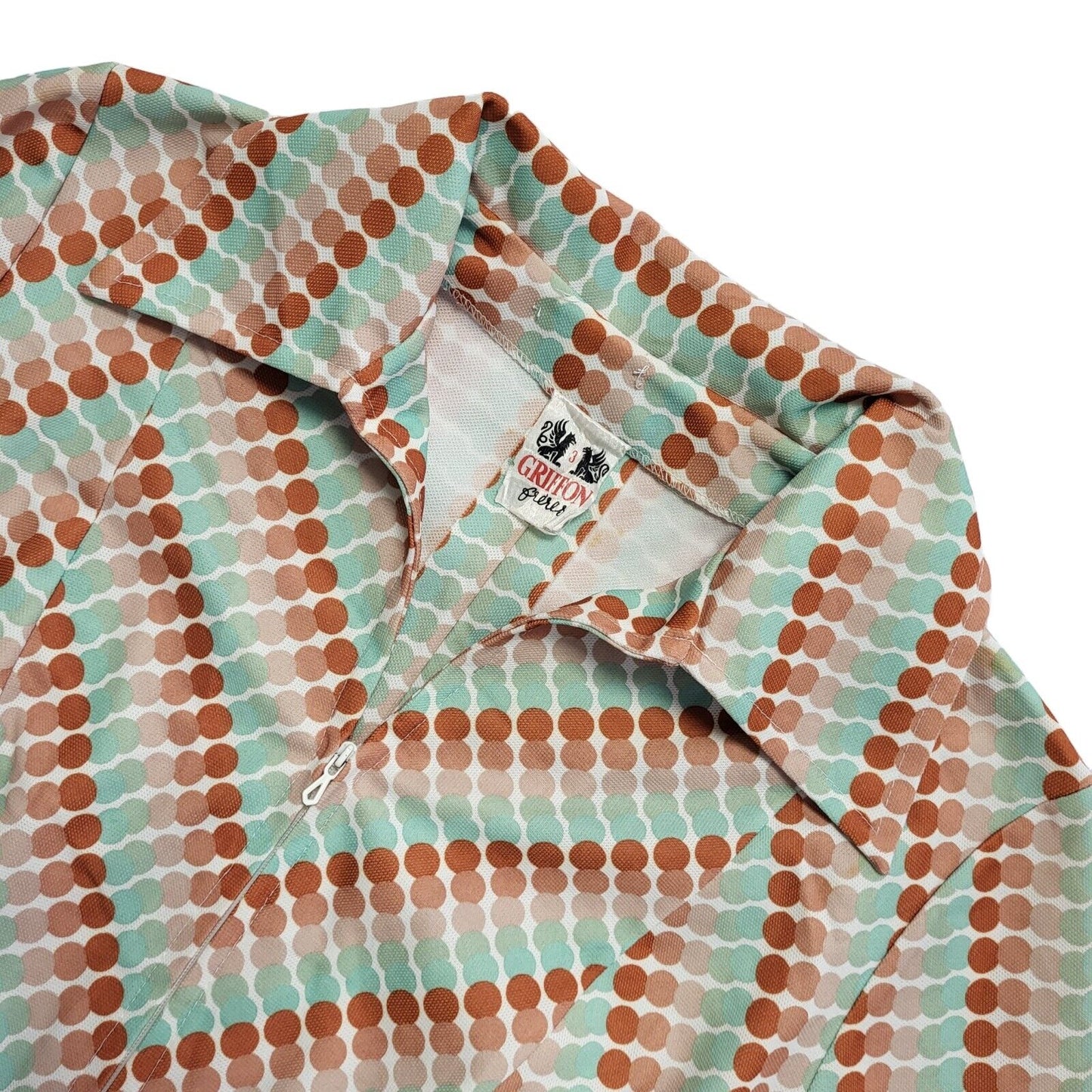 70s Vintage Griffon Green & Brown Collared Shift Dress Women's Medium