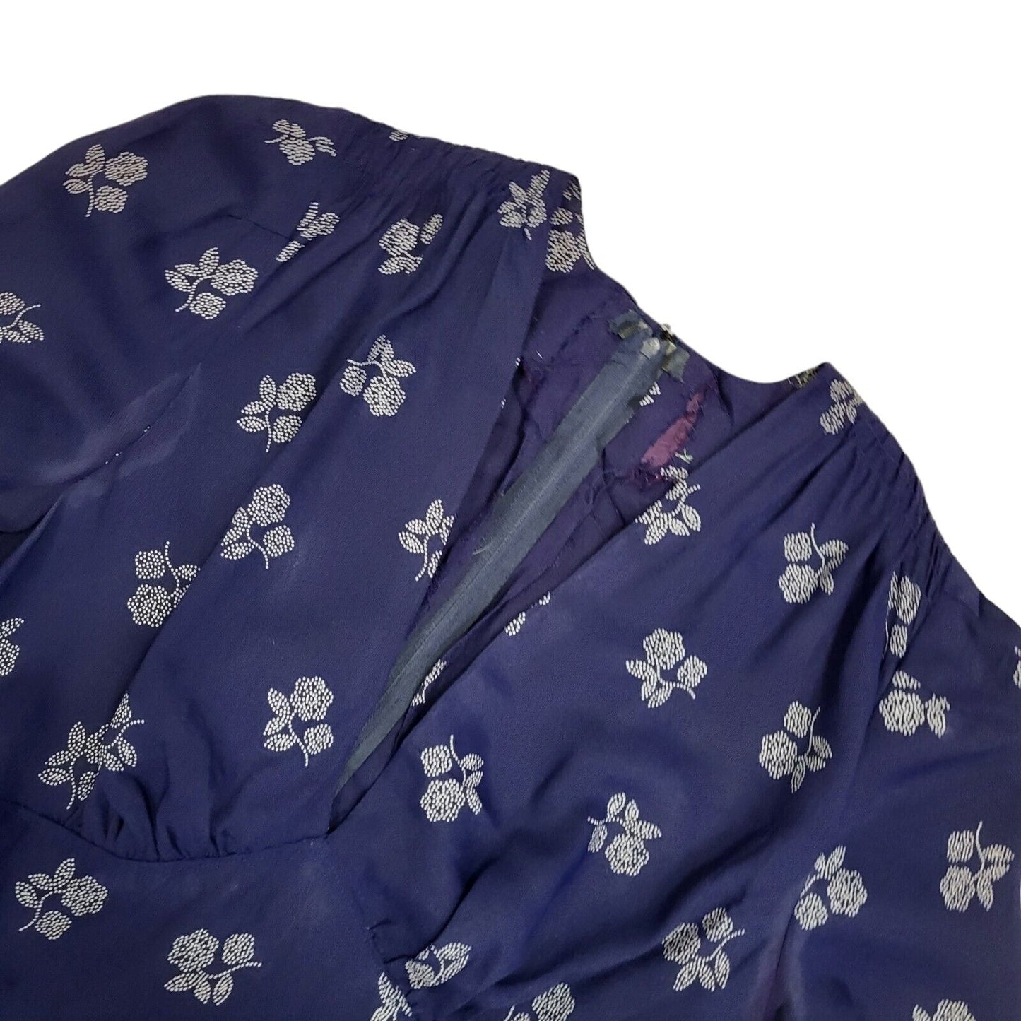70s Vintage Navy & White V-Neck Long Sleeved Maxi Dress Women's 10