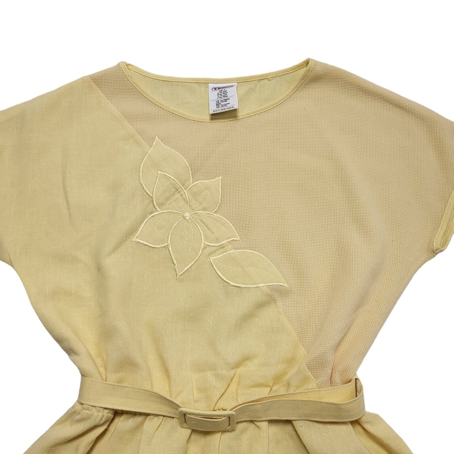70s Vintage Tesco Yellow Belted Fit & Flare A-Line Dress Women's 12