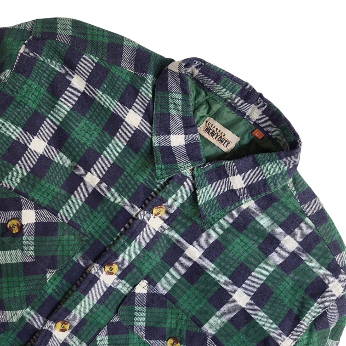 Heavy Duty Y2k Green Blue Check Long Sleeve Shirt/Jacket Uk Men's Size Large