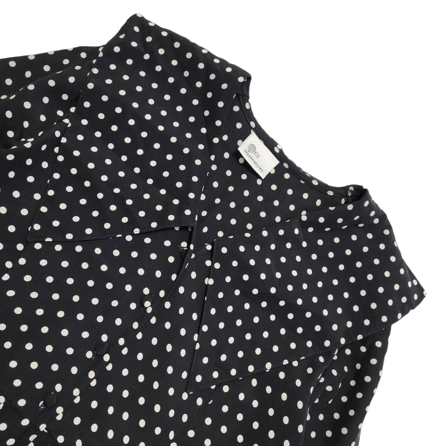 Style Vintage 90's Black & White Polka Dot Midi A-Line Dress Women's UK Size 10