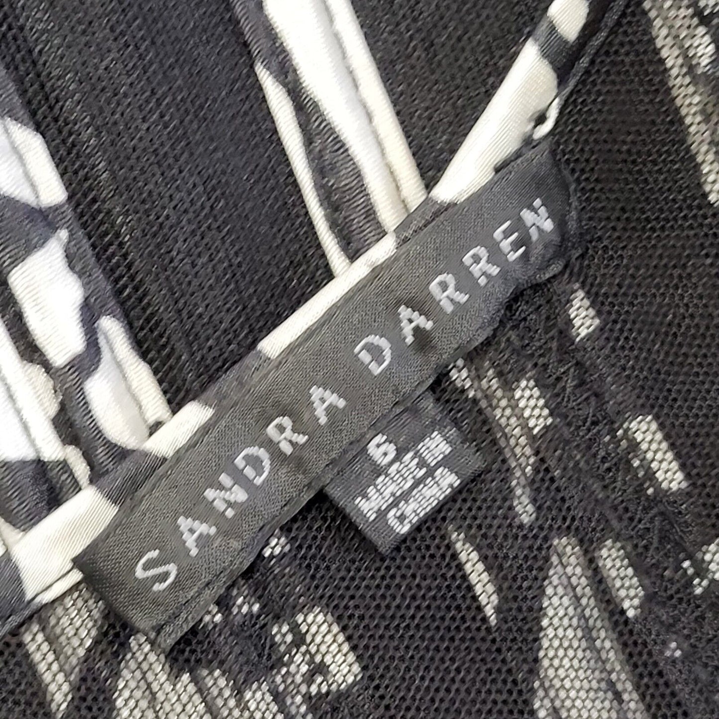 Sandra Darren Vintage 90s Black White Dress Uk Women's Size 6 W24-26