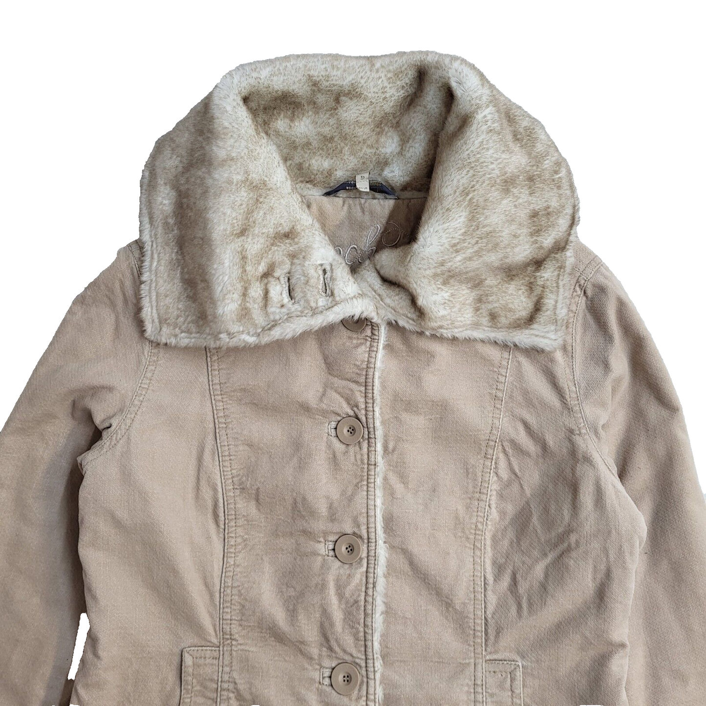 John Rocha Beige 90s Vintage Button Faux Fur Jacket Uk Women's Size 10