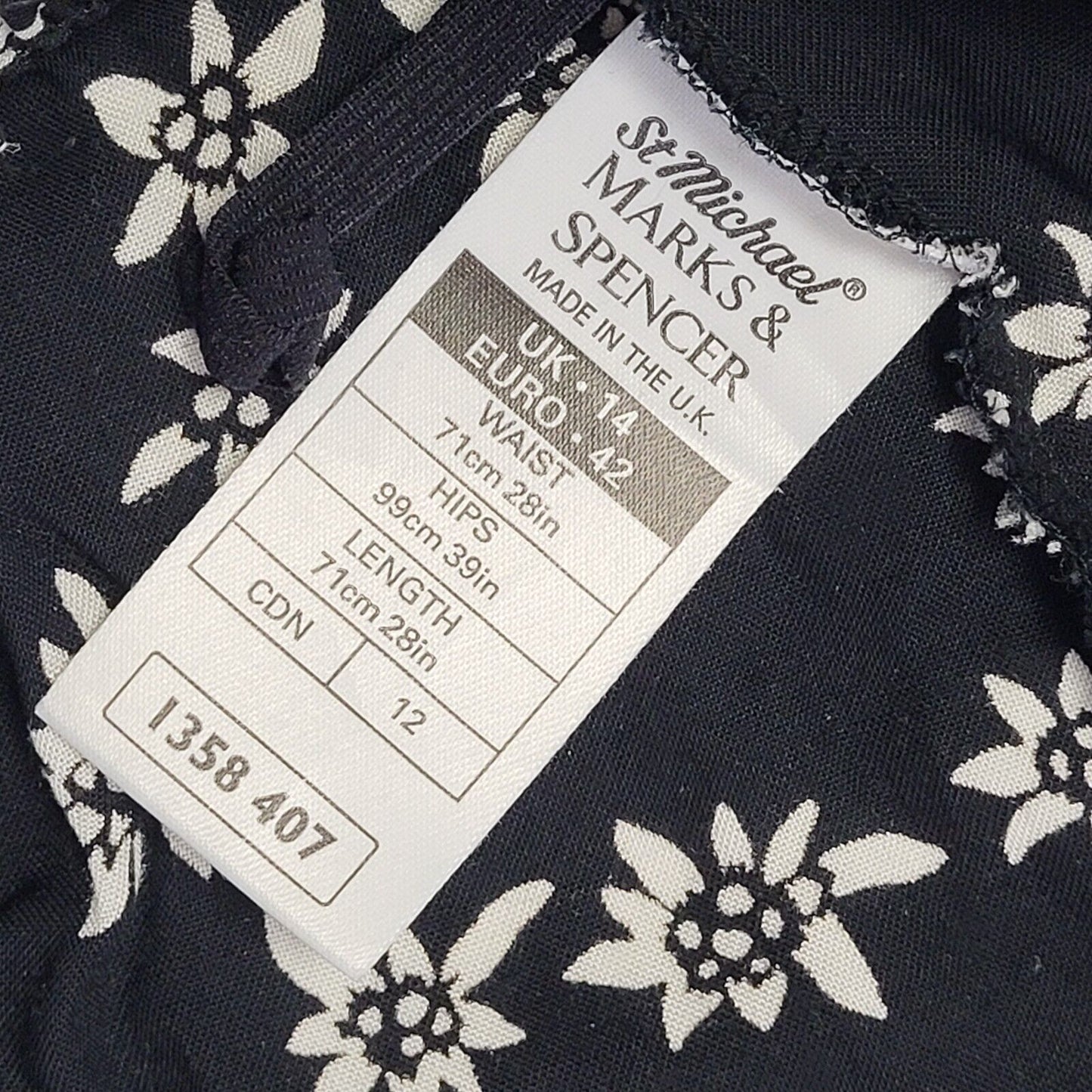 Marks and Spencer Vintage 90's Black Floral Pleated Midi Skirt Womens UK 14
