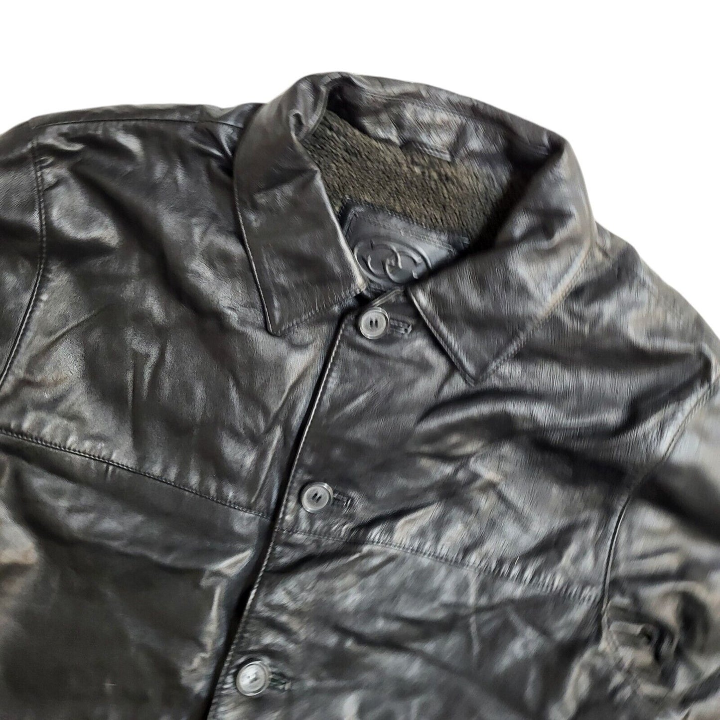 Ciro Citerio Vintage 90's Black Button Leather Coat UK Men's Size Large