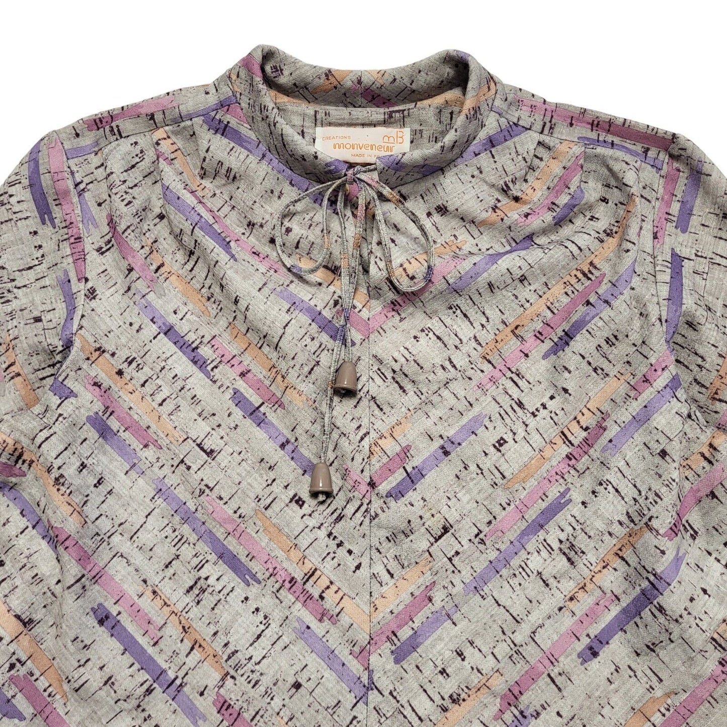 70s Vintage Monveneuir Purple Retro Pattern A-Line Dress Women's 14
