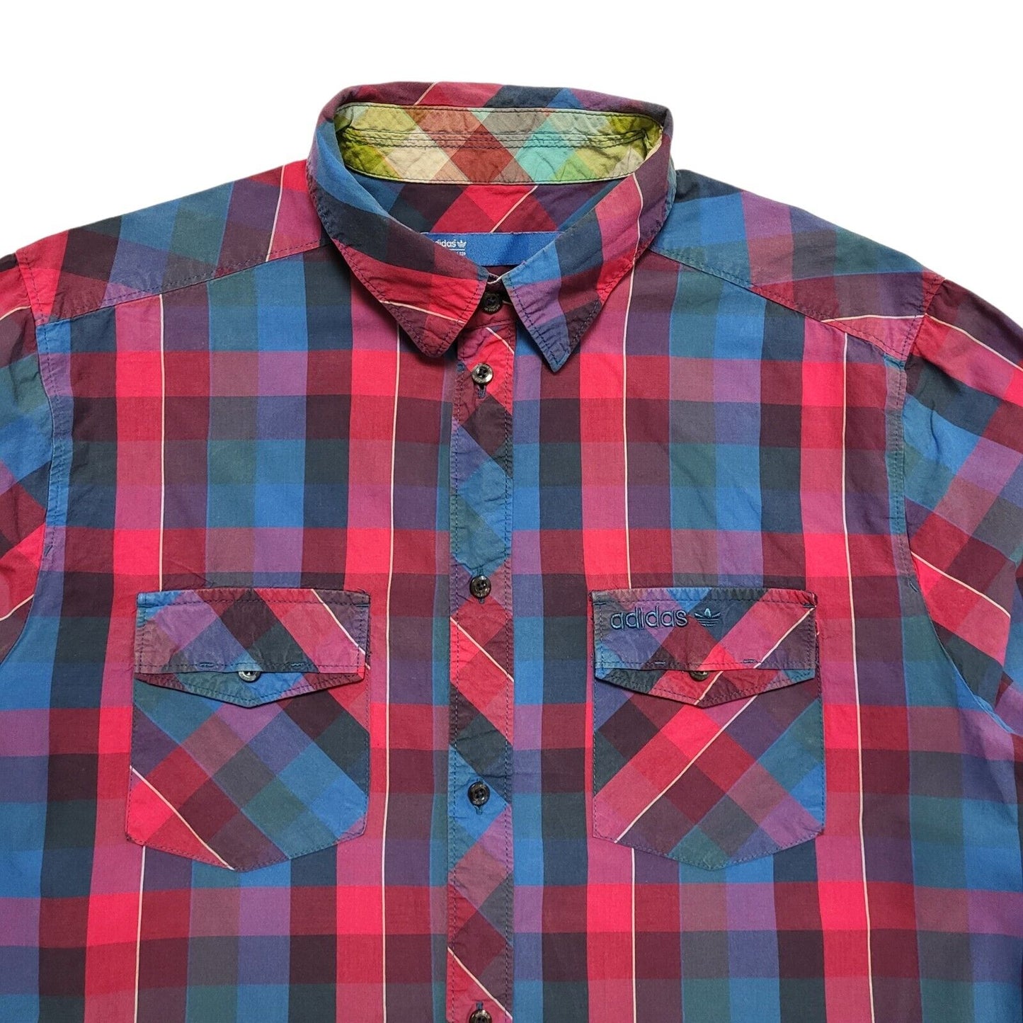 Adidas Vintage 80's Blue & Pink Checked Long Sleeve Shirt Men's UK Size M