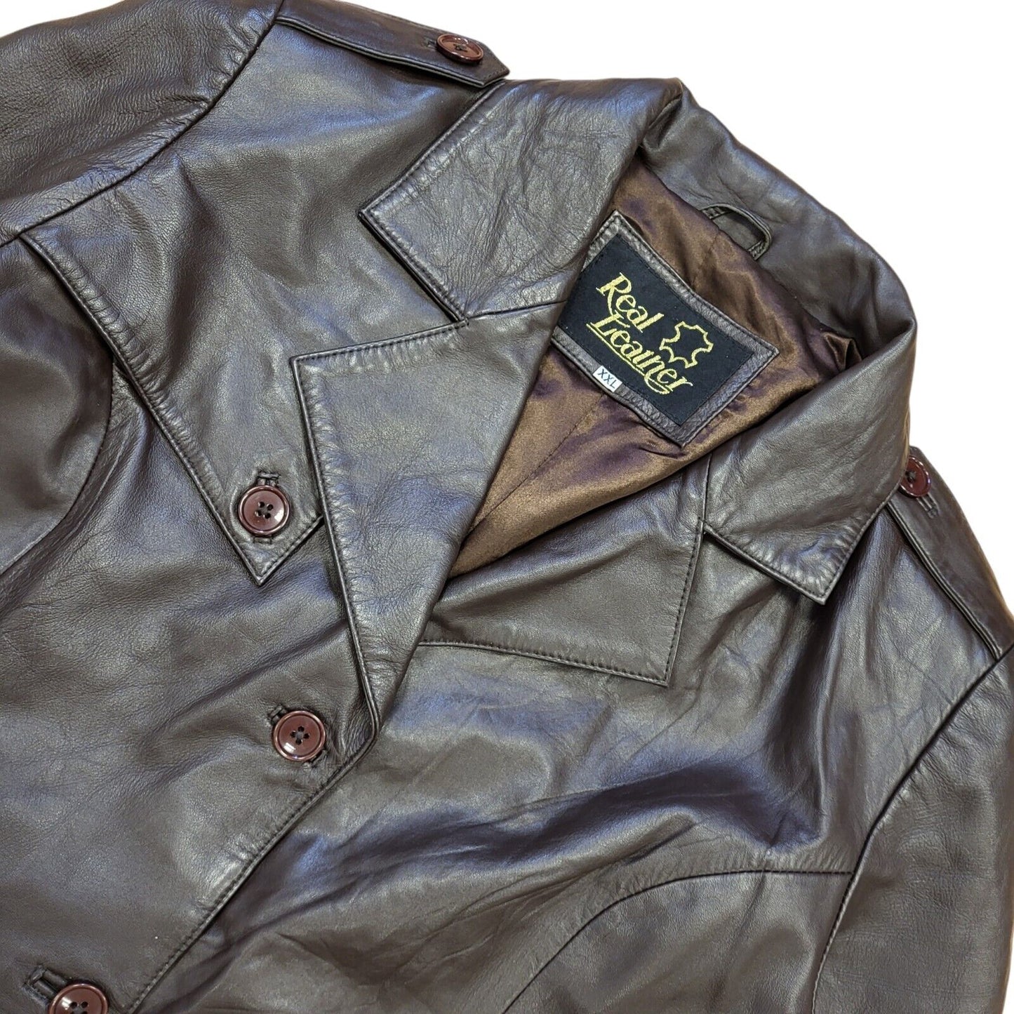 Real Leather Vintage 90s Brown Leather Rain Coat Women's Size 2XL