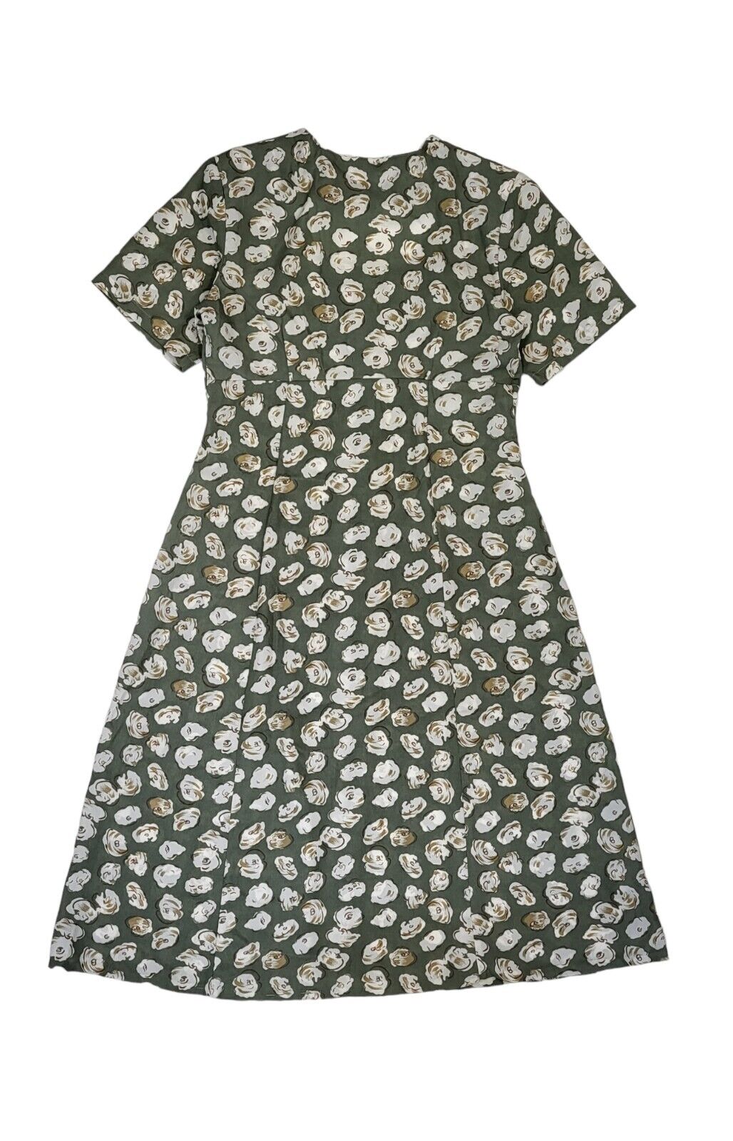 90s Vintage Green Patterned Buttoned Daywear Dress Women's Size 12