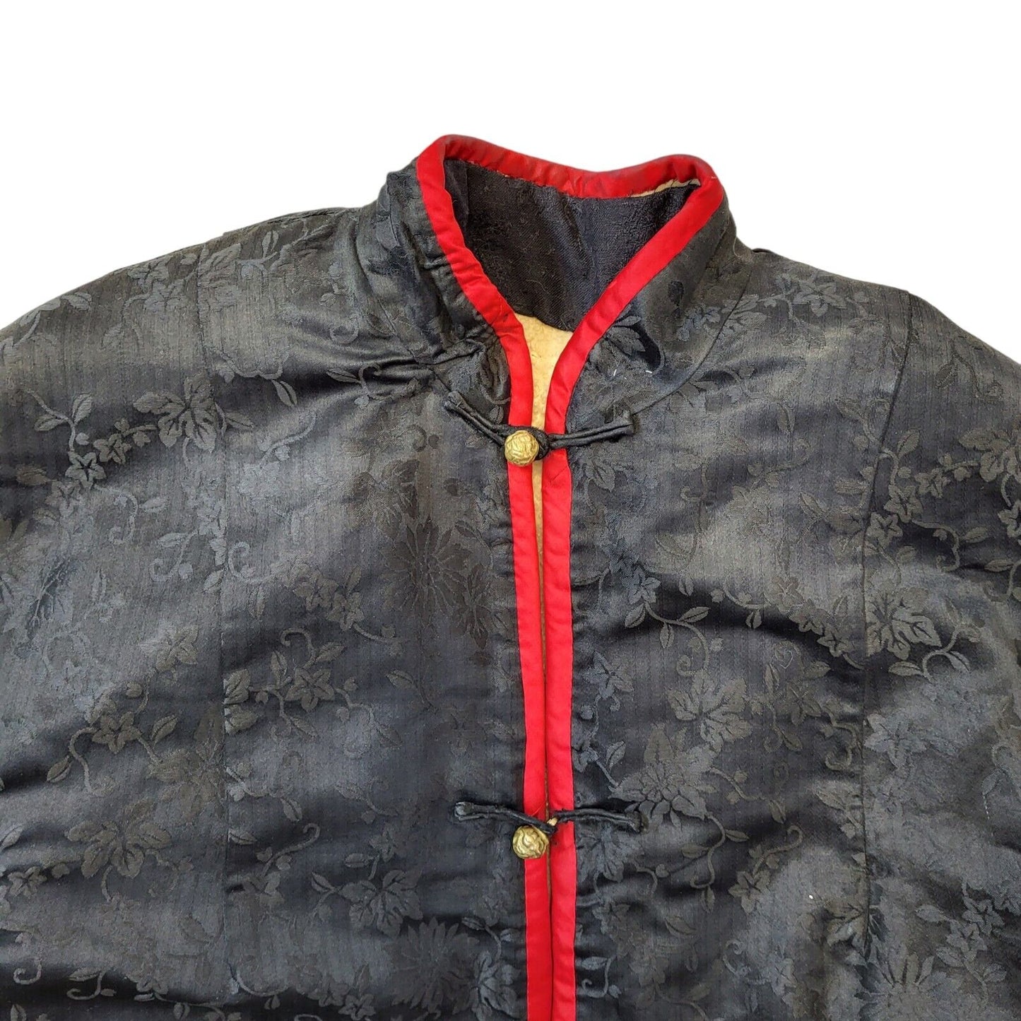 60's Vintage Japanese Black Red Floral Toggle Womens Jacket UK 16 EU 44