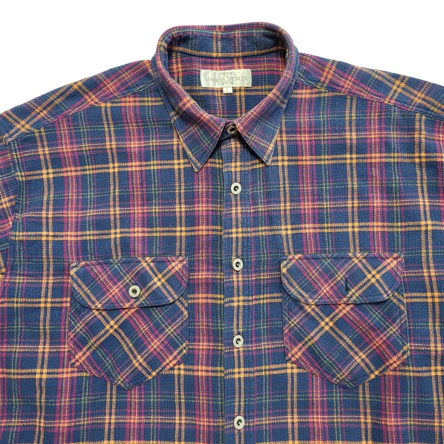 Marks & Spencer Vintage 90's Blue Pink Check Long Sleeve Shirt Men's UK L