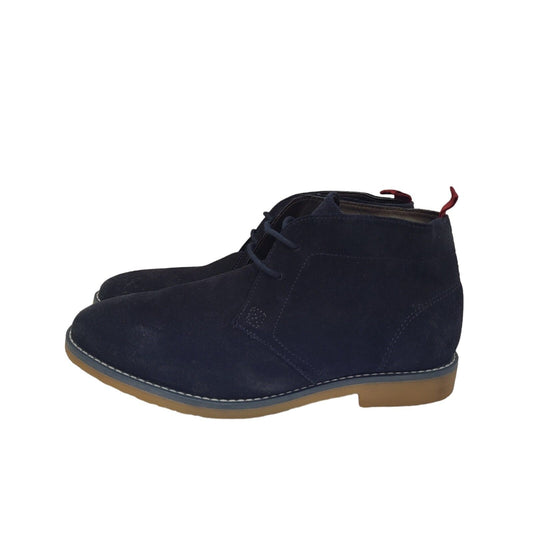 M&S Navy Blue Suede Leather Lace-Up Lined Boots Uk Kid's Size 4