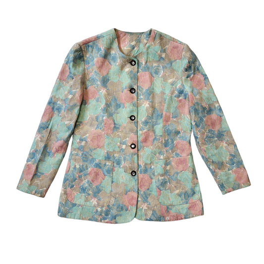 Fabtex 80s Vintage Blue & Pink Floral Women's Button Up Jacket Size 16
