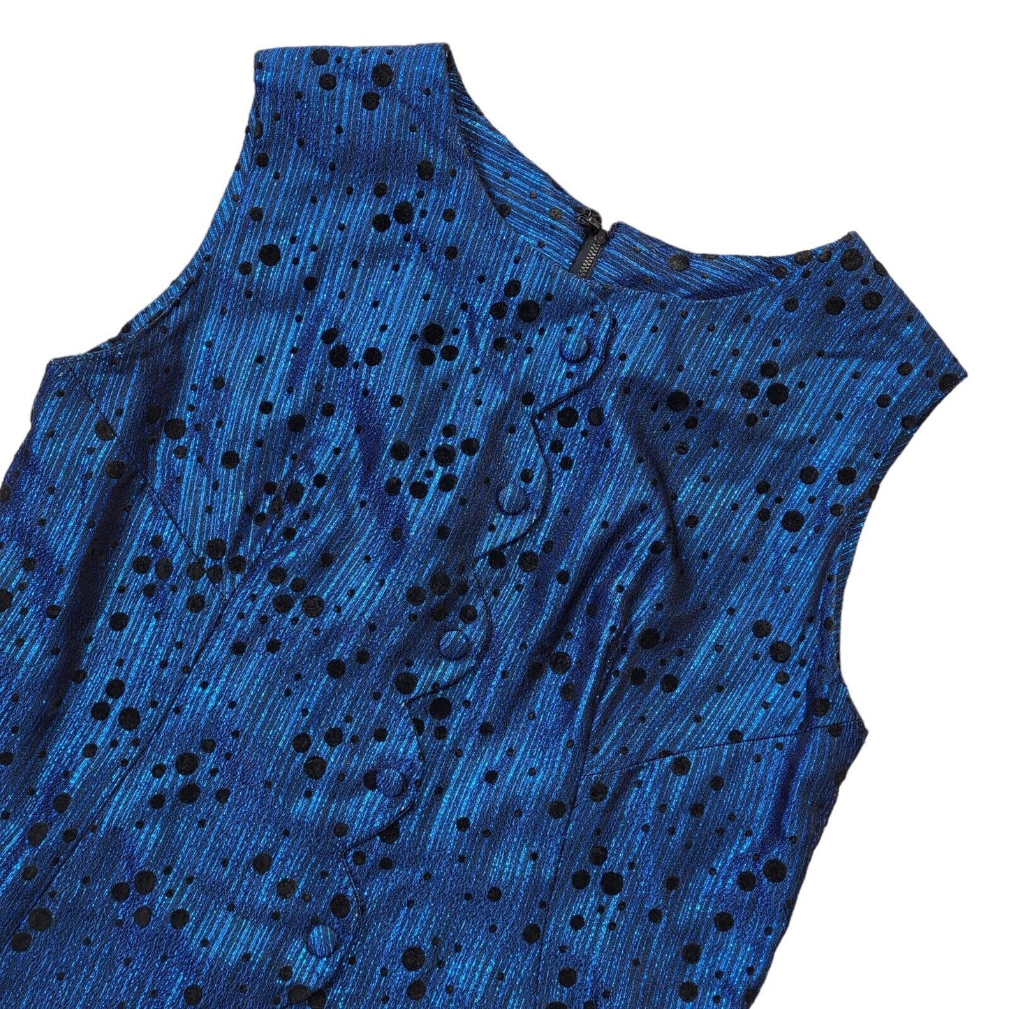 Vintage 60s Blue & Black Metallic Shift Dress Women's Size M 10-12