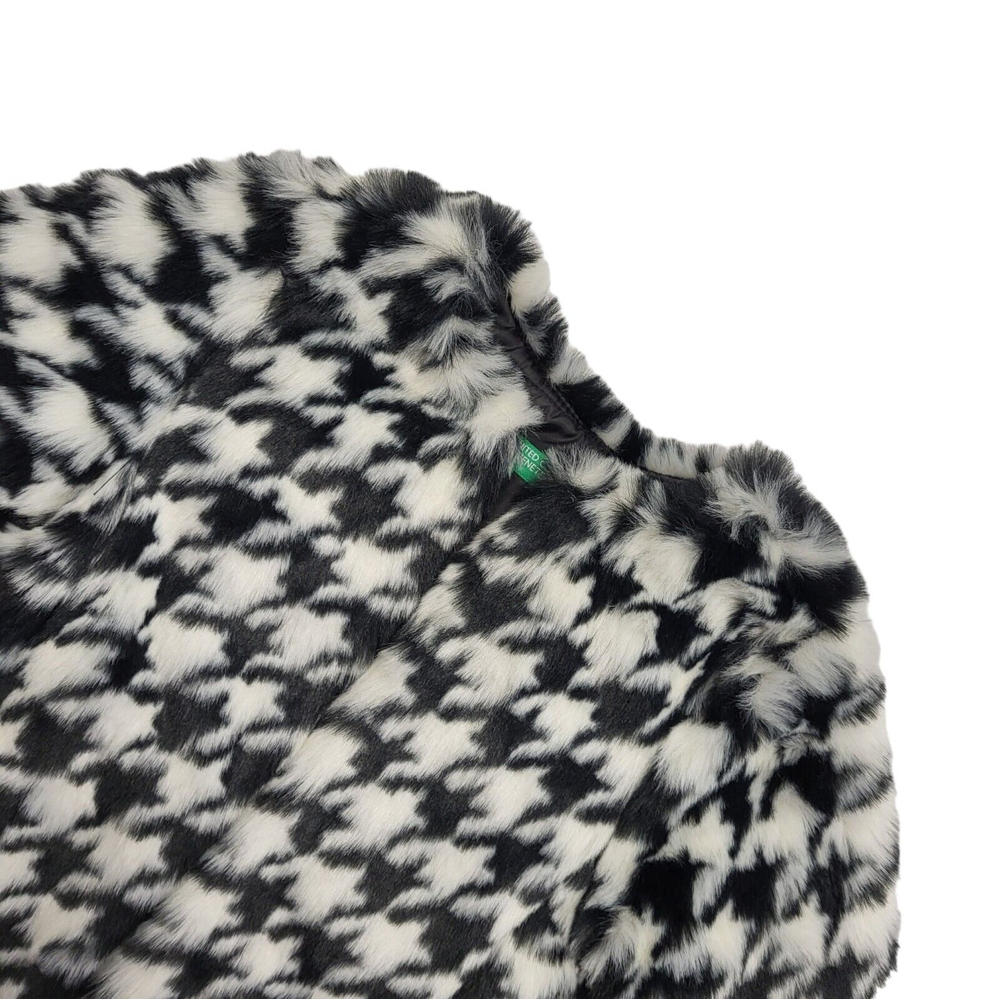 United Colors Of Benetton Black & White Faux Fur Jacket Uk Girl's Age 2