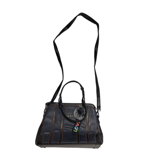 Denise Vintage Black Blue Leather Hand Bag / Shoulder Bag Uk Women's 8.5" x 11"
