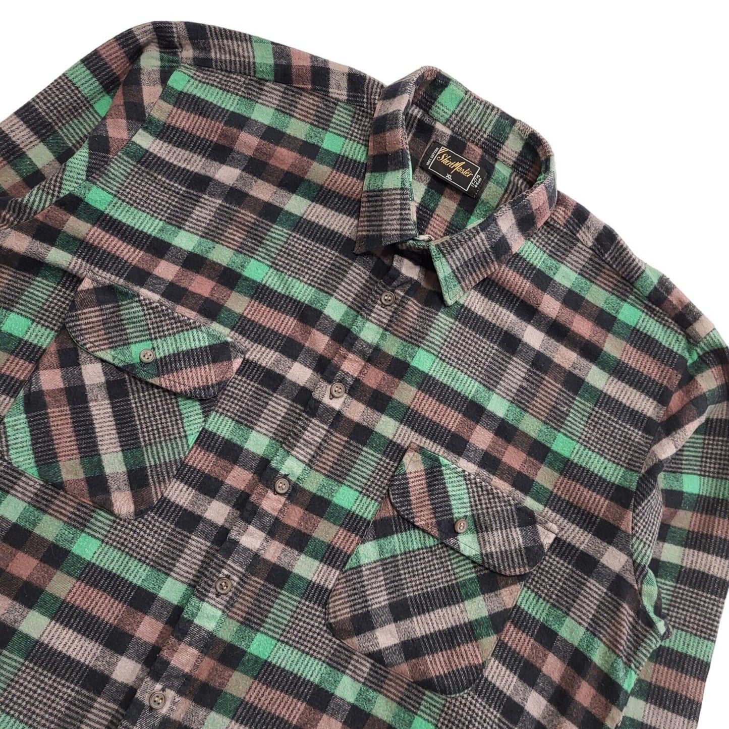 Shirt Master 90's Black & Green Check Long Sleeve Flannel Shirt Uk Men's UK XL