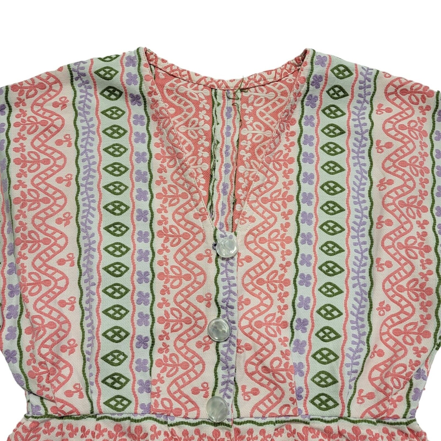 70s Vintage Pink Lilac Short V-Neck Button Pencil Dress Women's 10