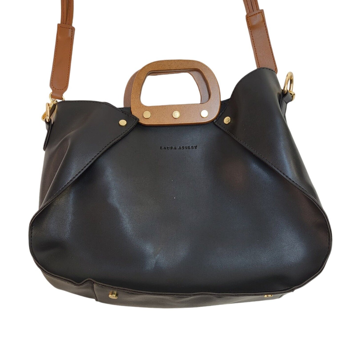 Laura Ashley Black  Leather Zipped Shoulder Bag Uk Women's Size 10" x 13"