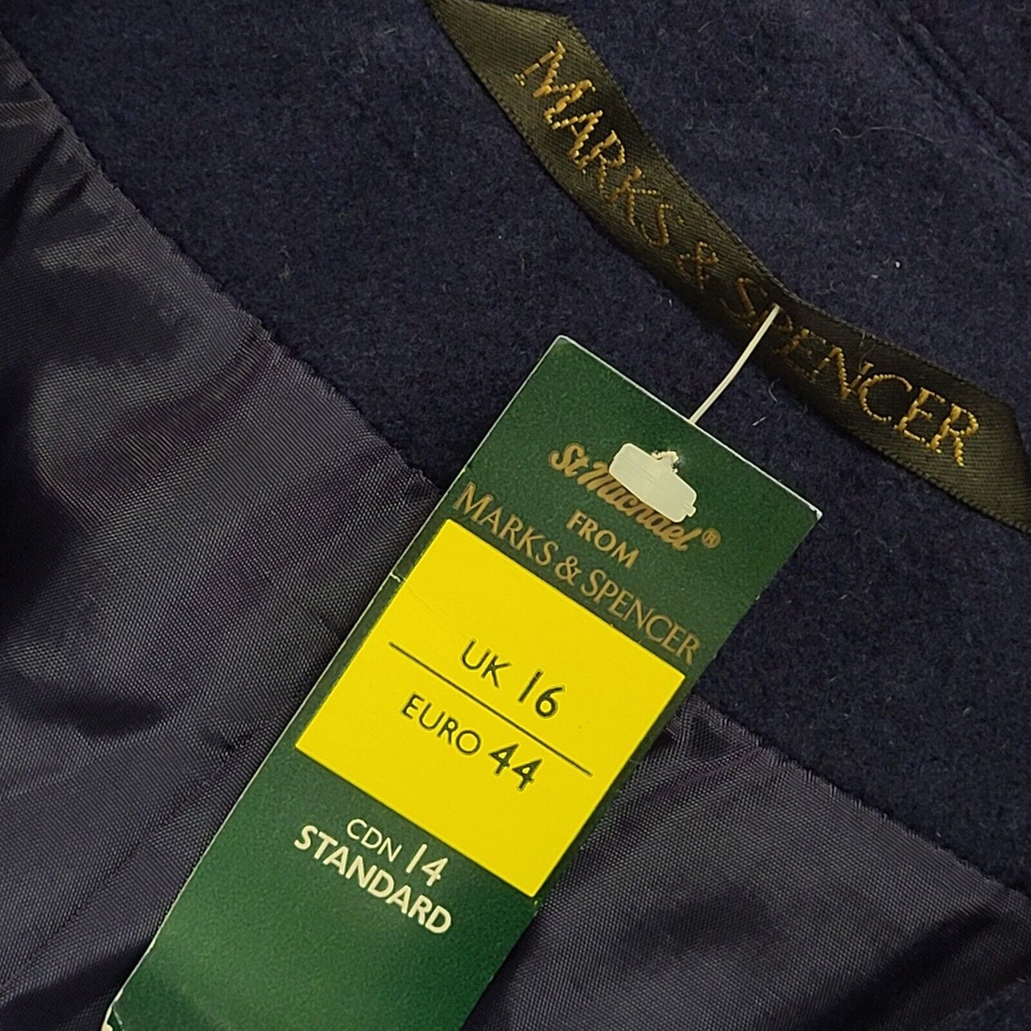 Marks & Spencer Vintage 90s Navy Blue Button Over Coat Women's Size 16 Bnwt