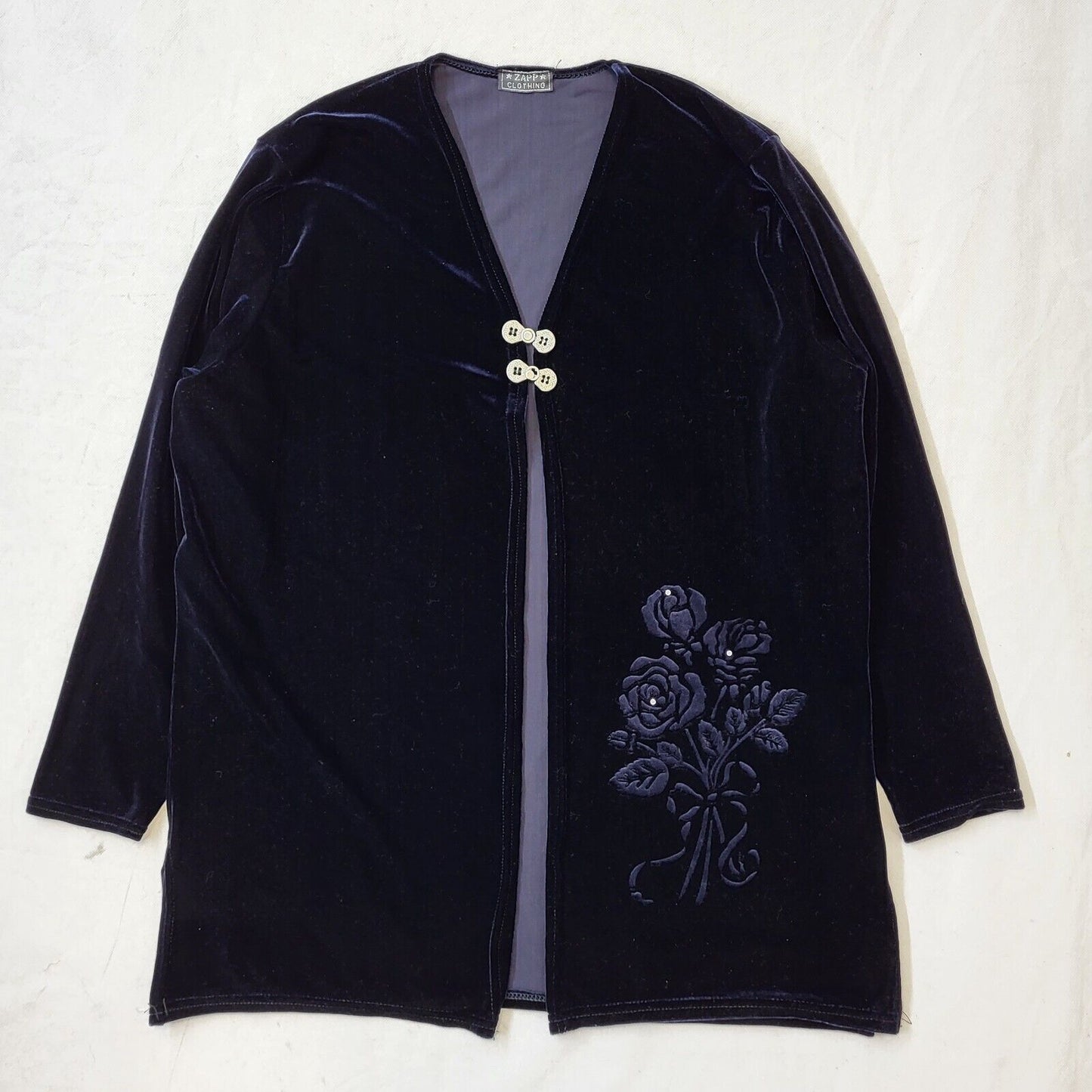 Zapp 90s Vintage Navy Blue Velvet Long Sleeve Top Women's Size L/XL Eu 40-42