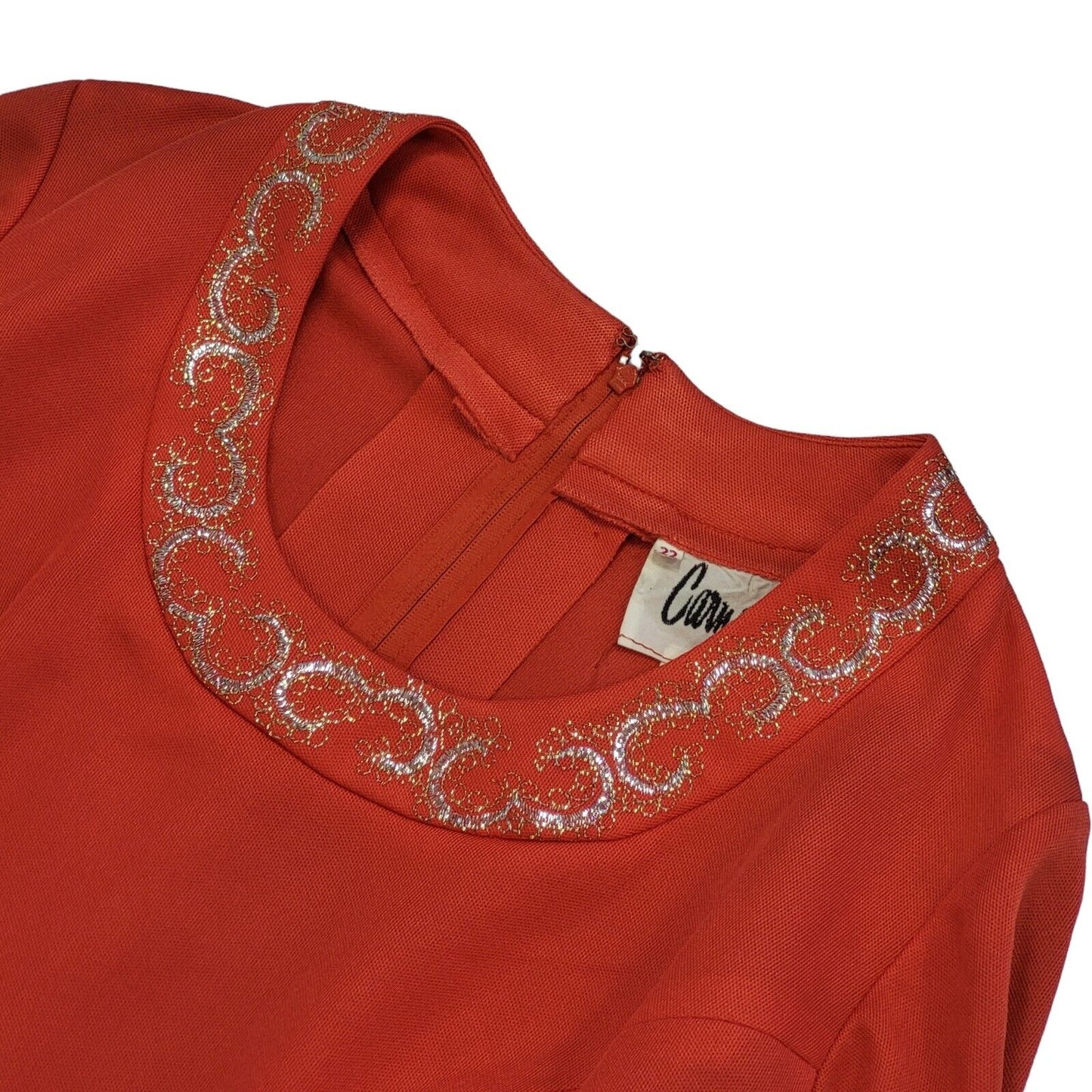 70s Vintage Carnegie Red Zipped Shift Dress Women's Size 22