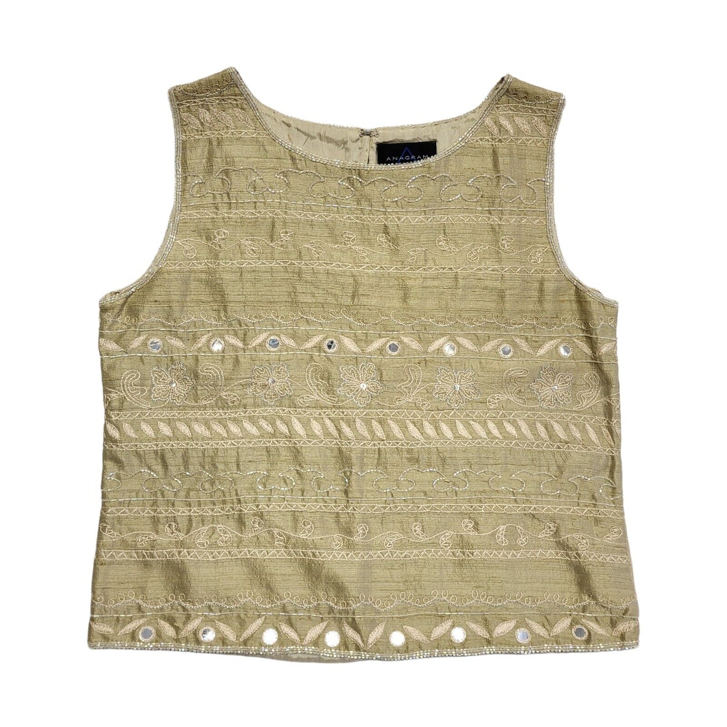 Anagram Vintage 90's Beige Sequin Sleeveless Top Womens UK Size 14