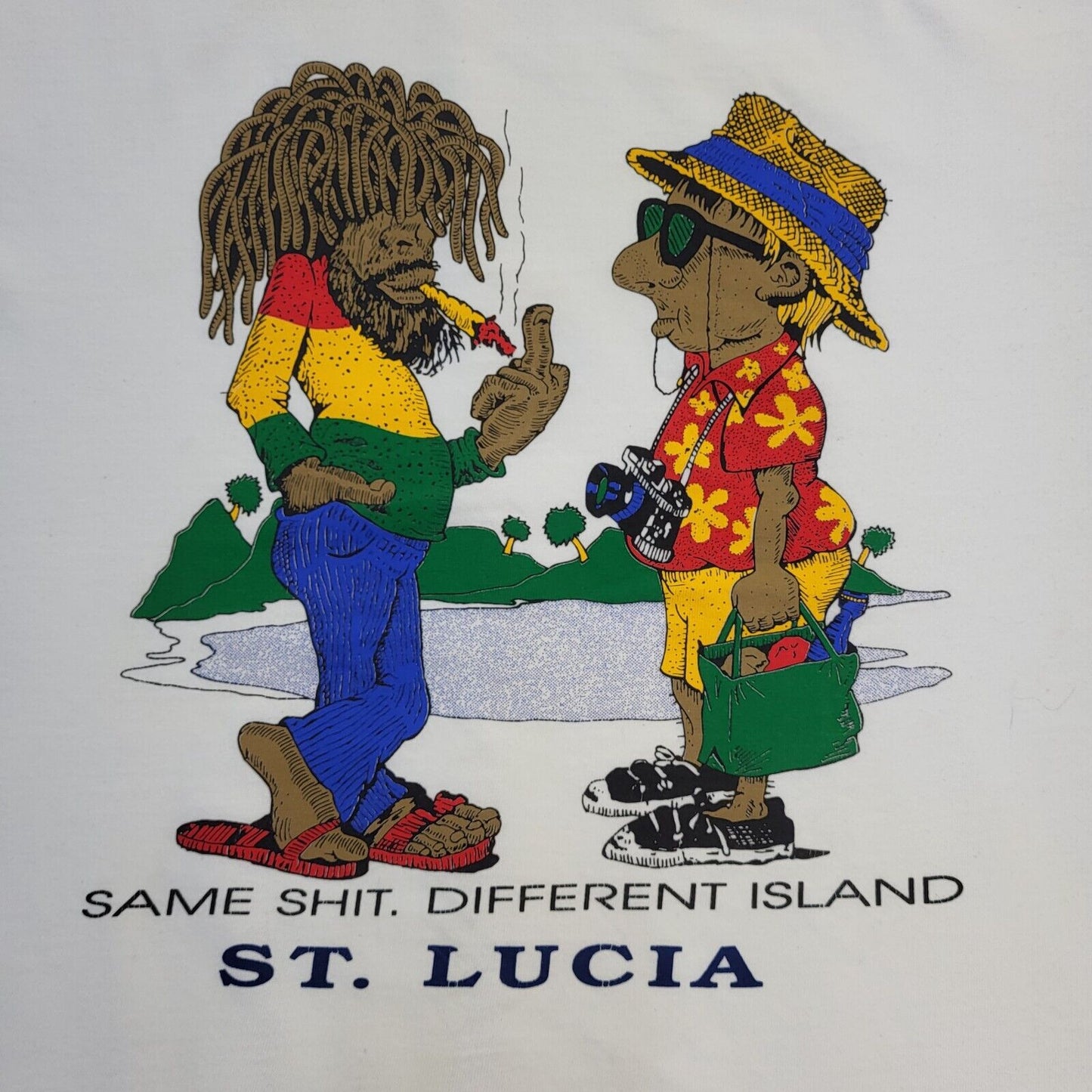 Suki Garments 90s Vintage White St Lucia Crew Neck T-Shirt Men's Size M