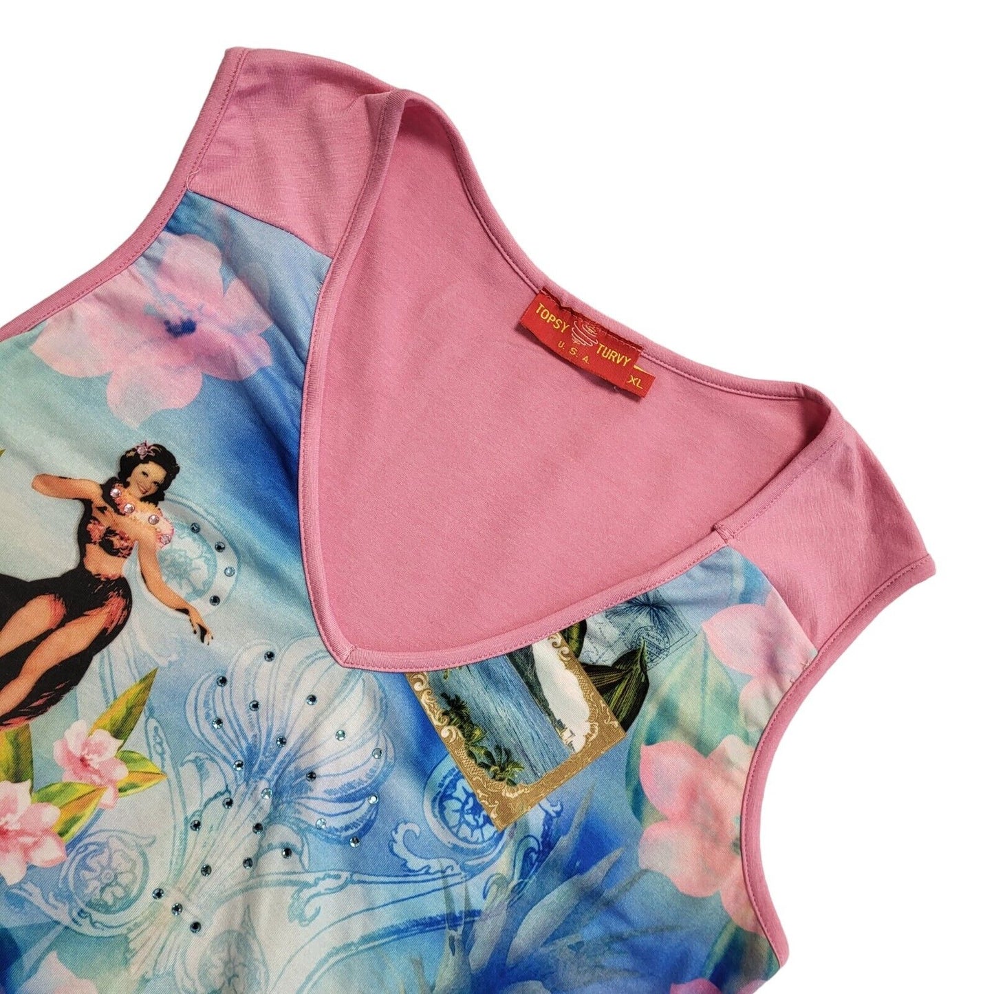 Topsy Turvy Usa Pink Blue Beach Y2K Summer Top Women's Uk Medium