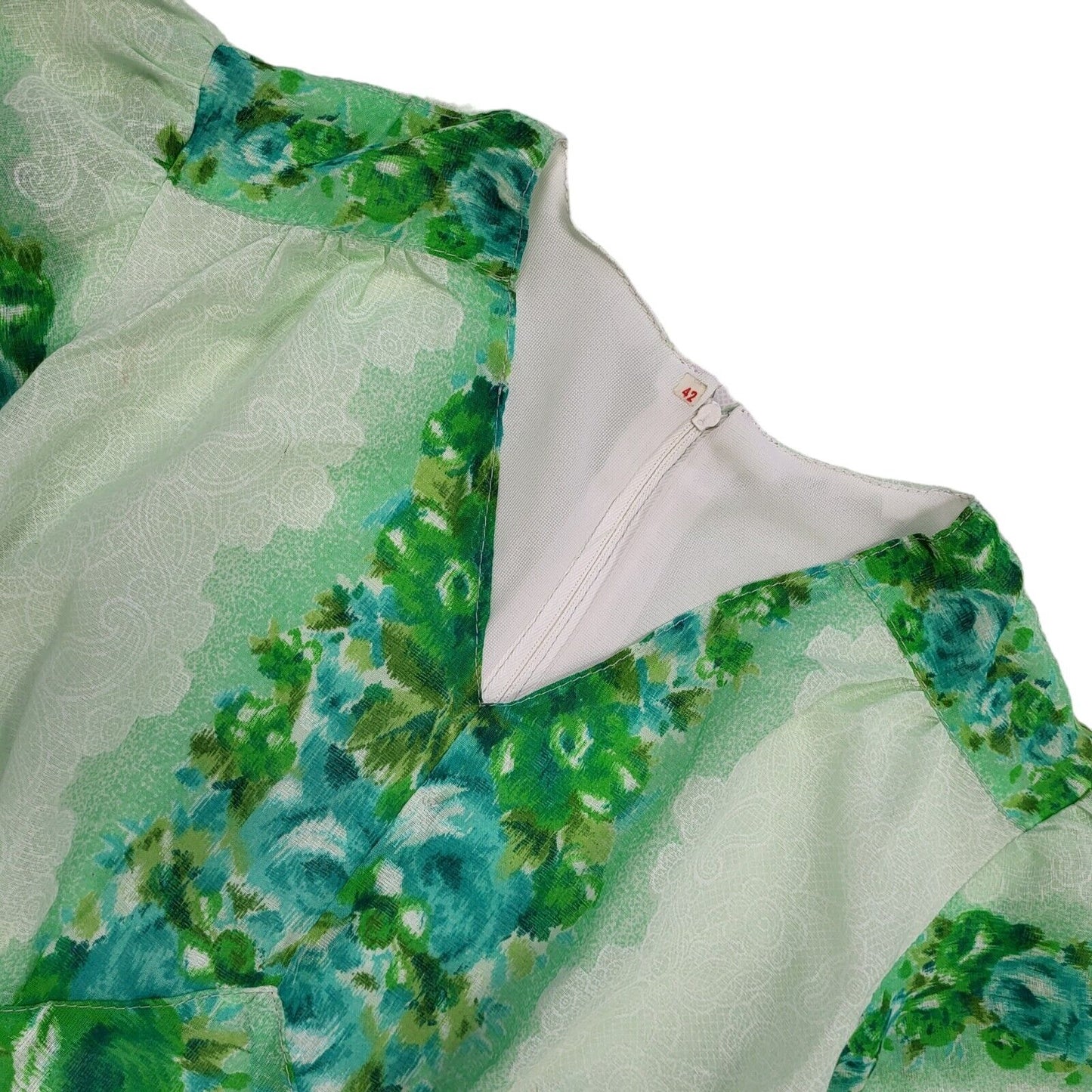 70s Vintage Green Floral Lined Maxi Dress Women's 10
