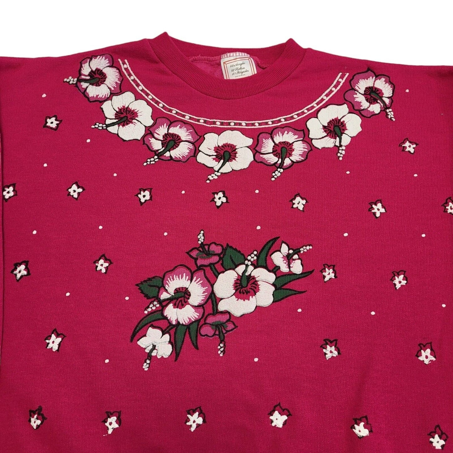 90s Vintage Pink Flower Print Retro Sweatshir Women's Size M