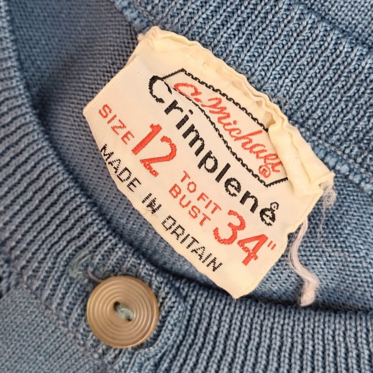Crimplene Vintage 90's Blue Button Cardigan UK Women's Size 12