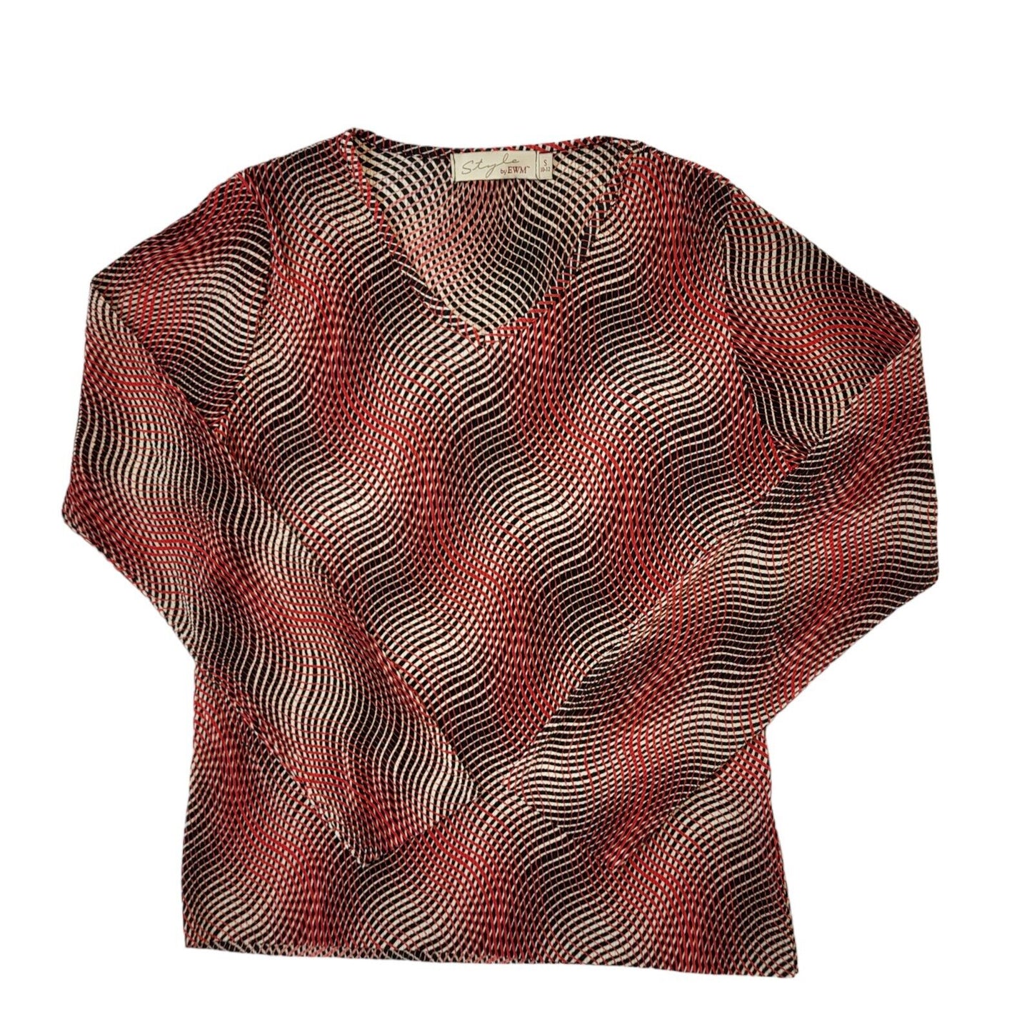 Style 90s Vintage Red Abstract Long Sleeve Top Women's Size S Eu 36