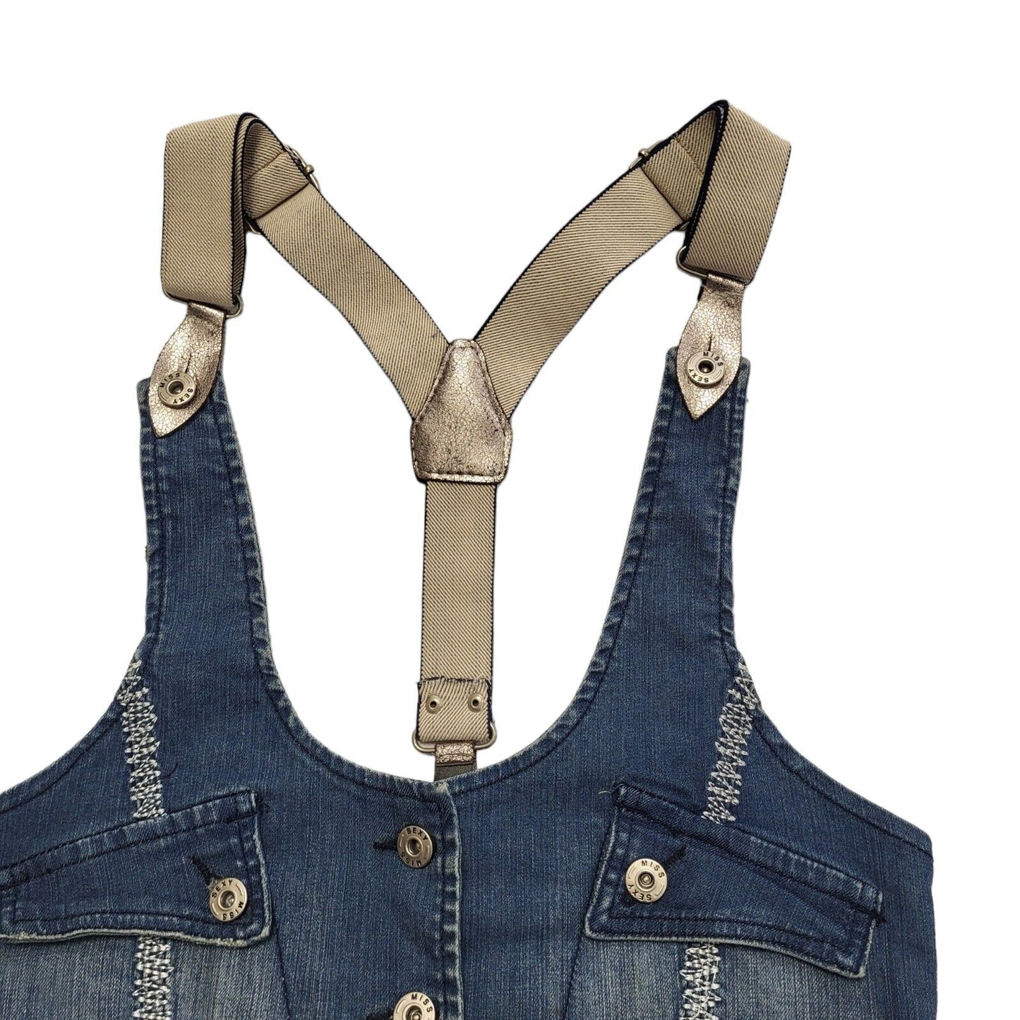 Miss Sexy Blue Denim Vintage Y2K Waistcoat Button Front Womens UK 6