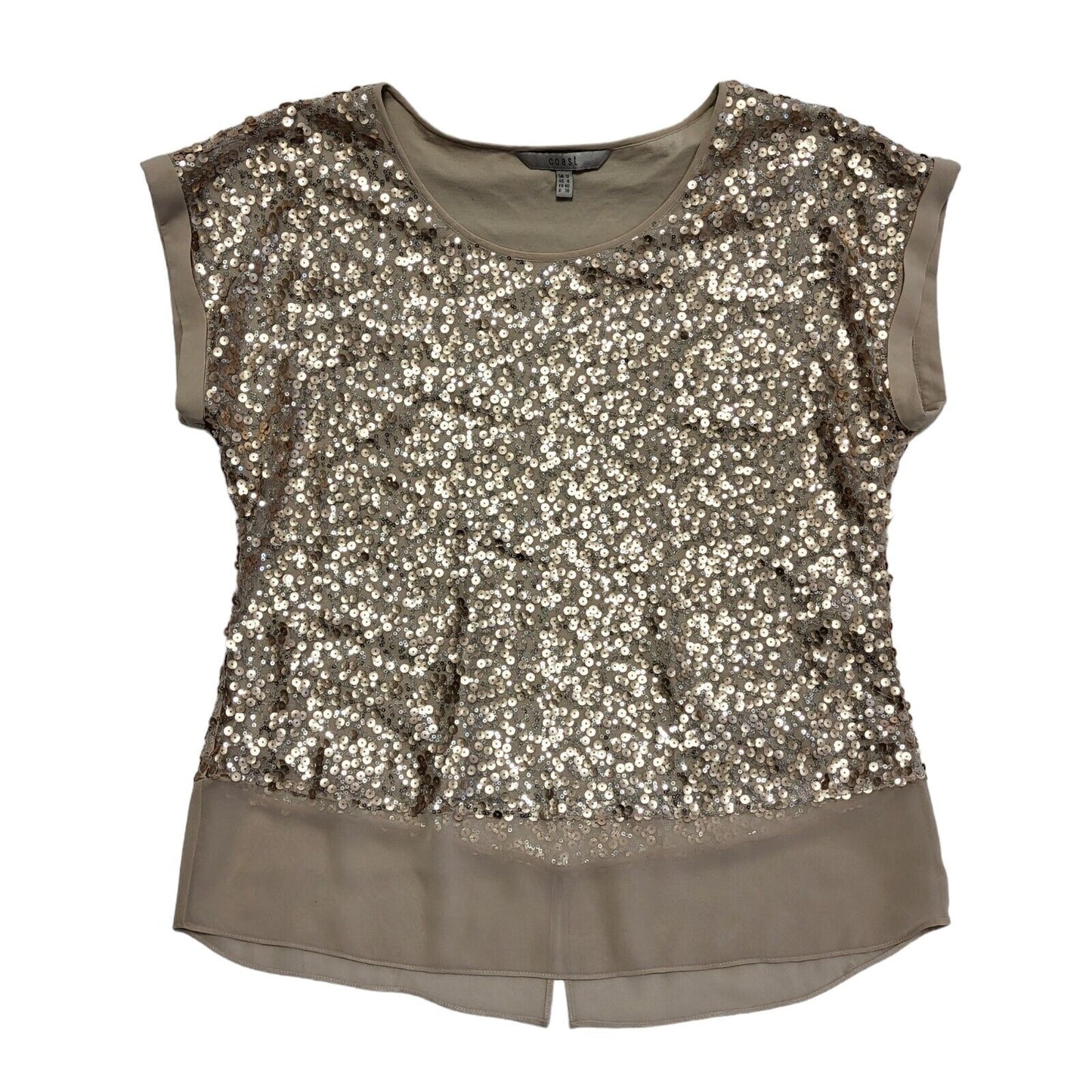 Coast Vintage Y2K Gold Sequins Short Sleeve Round Neck T-Shirt Uk Women's 12