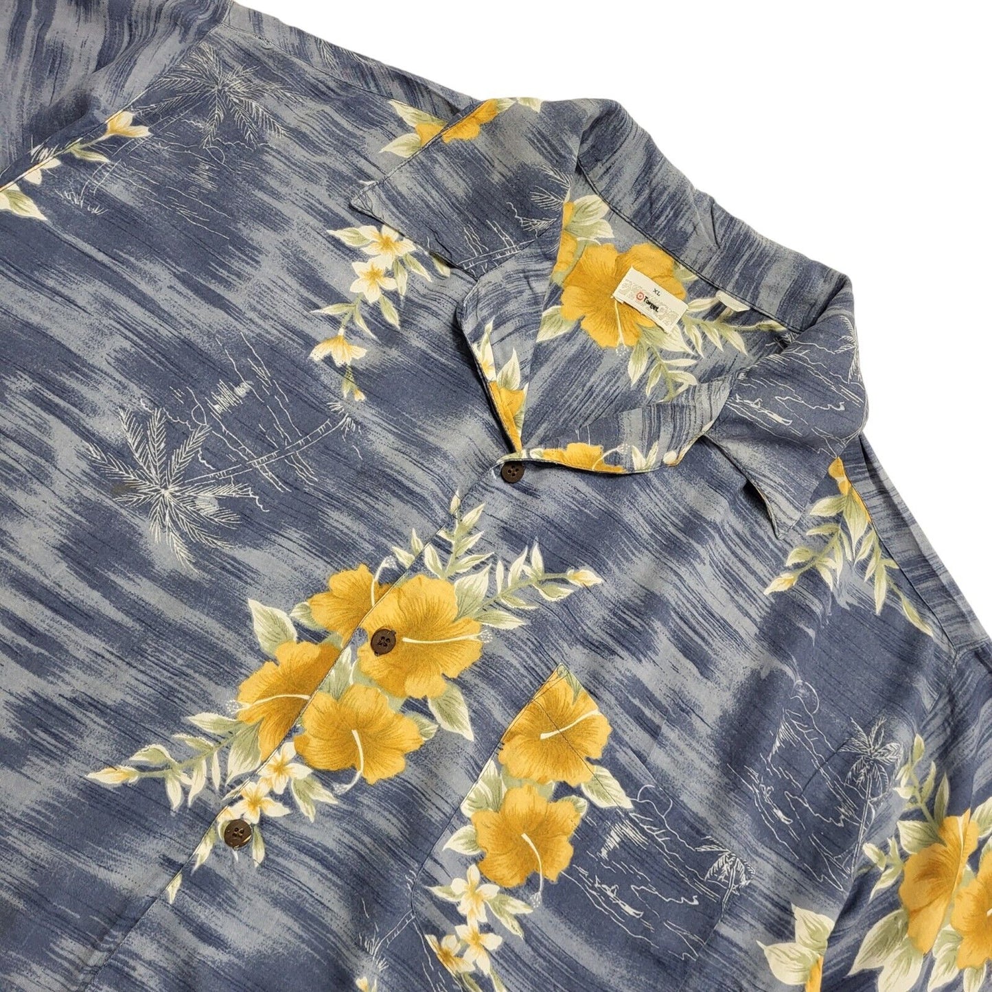 Target 90s Blue Floral Short Sleeve Shirt Uk Men's Size XL