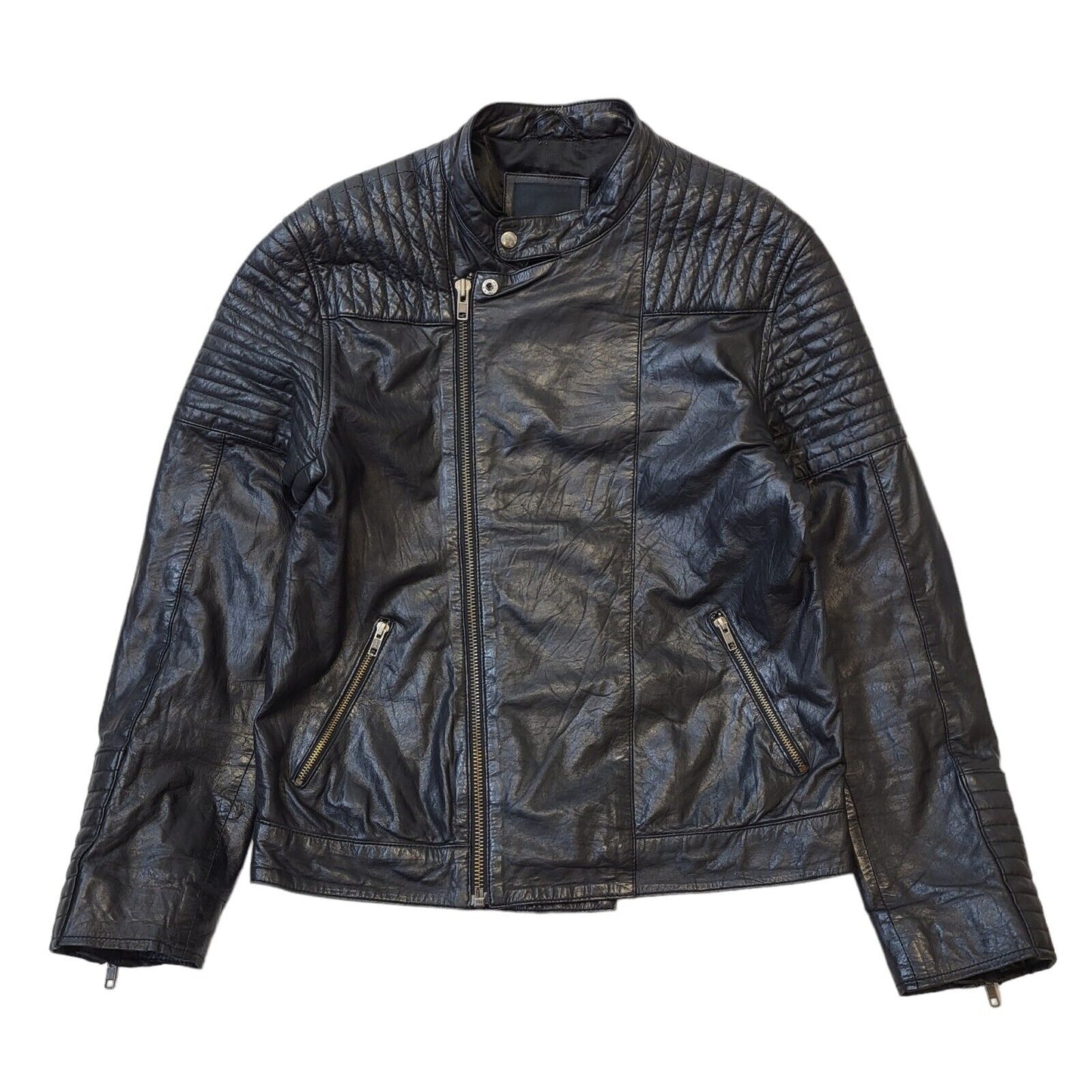 Barneys Black Leather Biker Style Jacket Uk Women's Size Medium