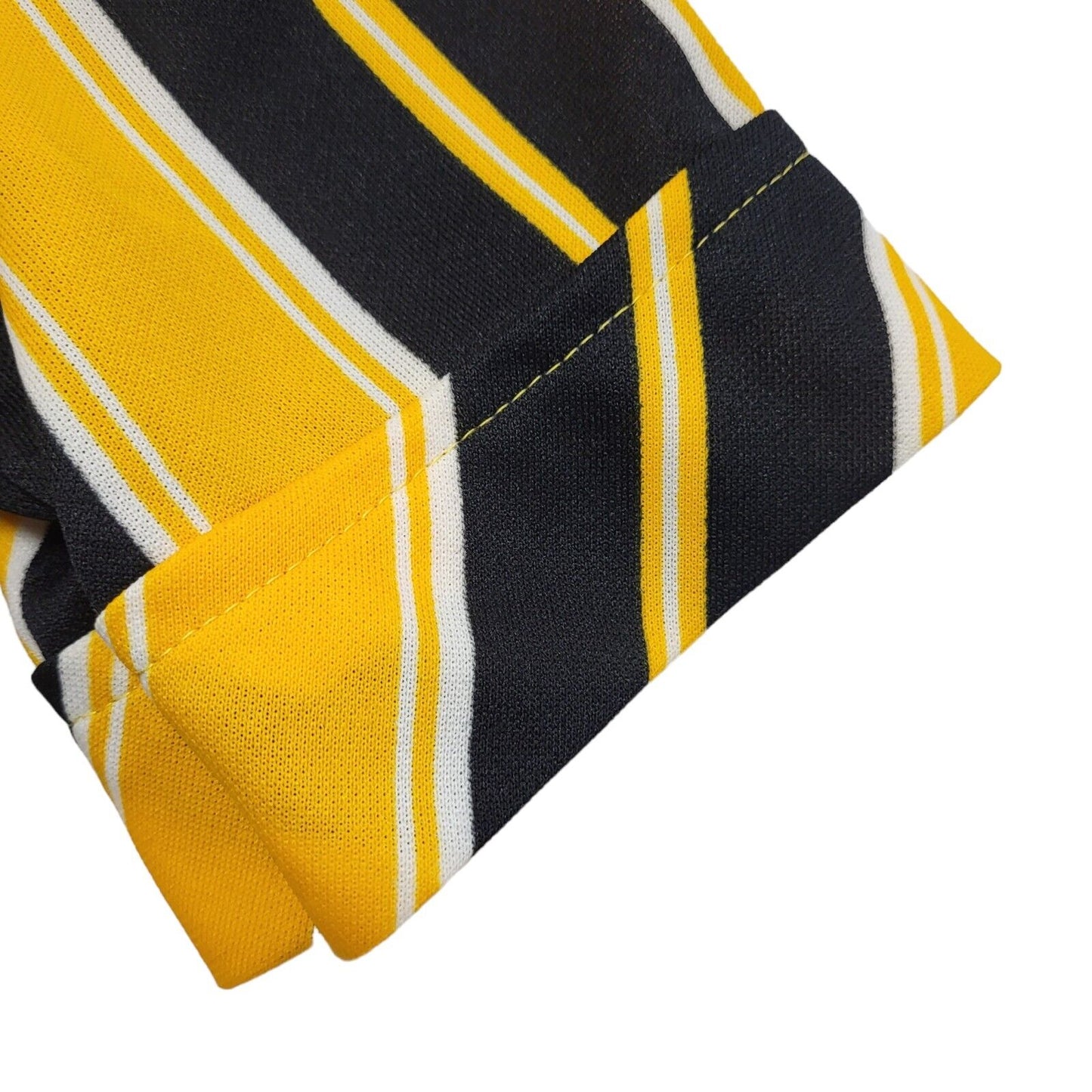 70s Vintage Yellow & Black Striped Midi Daywear Dress Women's 8