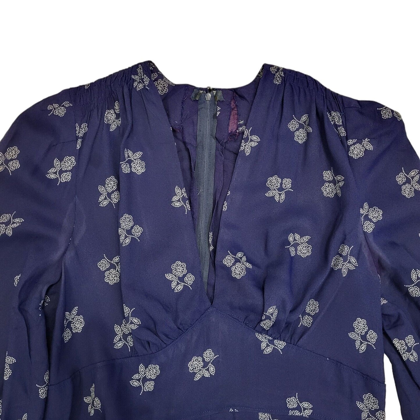 70s Vintage Navy & White V-Neck Long Sleeved Maxi Dress Women's 10