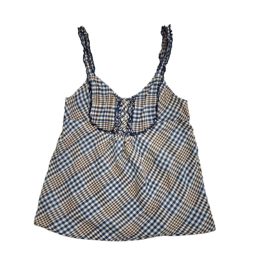 Levi's Vintage Y2K Brown & Blue Checked Strap Button Top Womens UK Size L