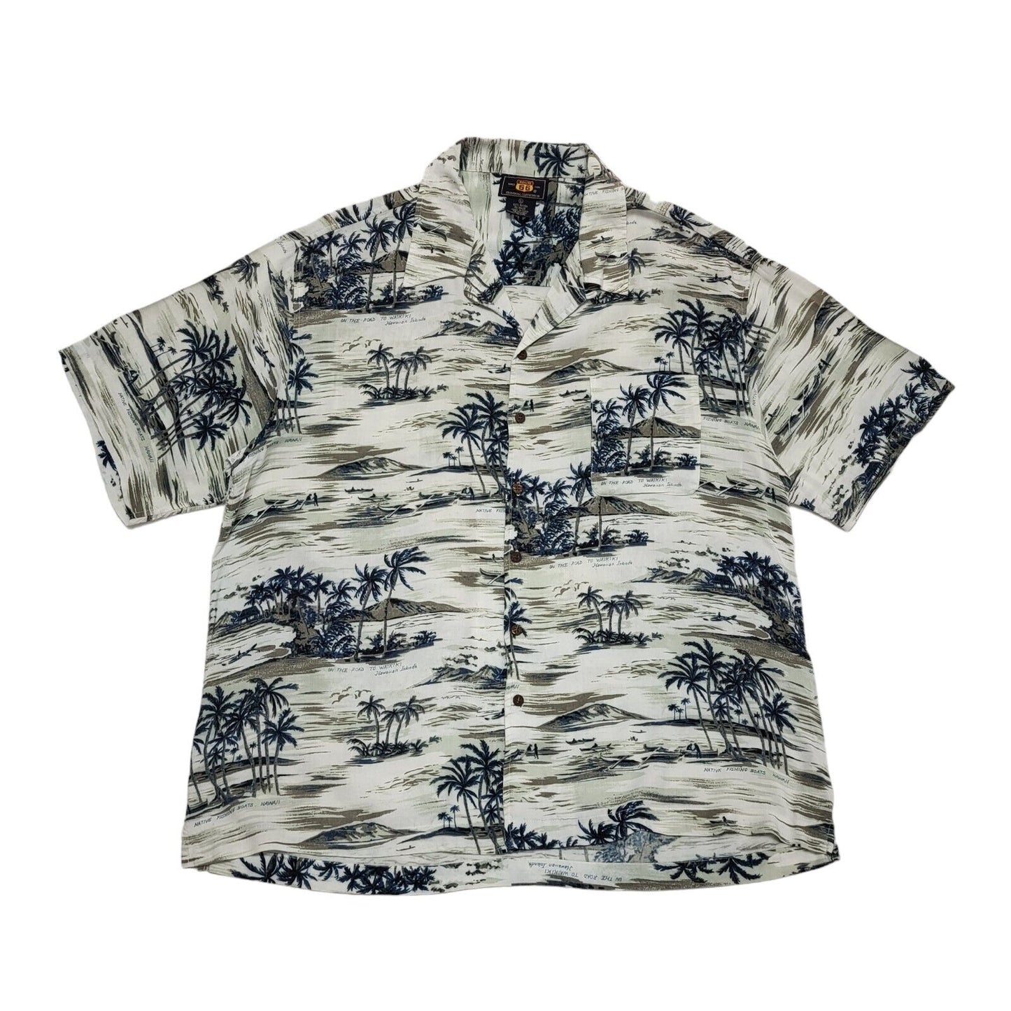 Route 66 Vintage 90's White Blue Palm Trees Short Sleeve Shirt Men's UK L