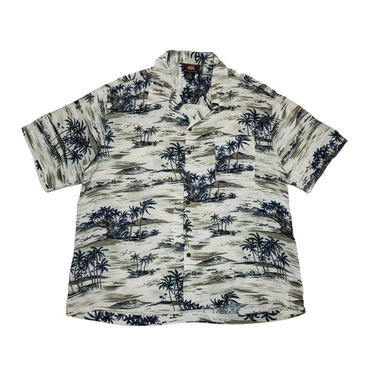 Route 66 Vintage 90's White Blue Palm Trees Short Sleeve Shirt Men's UK L